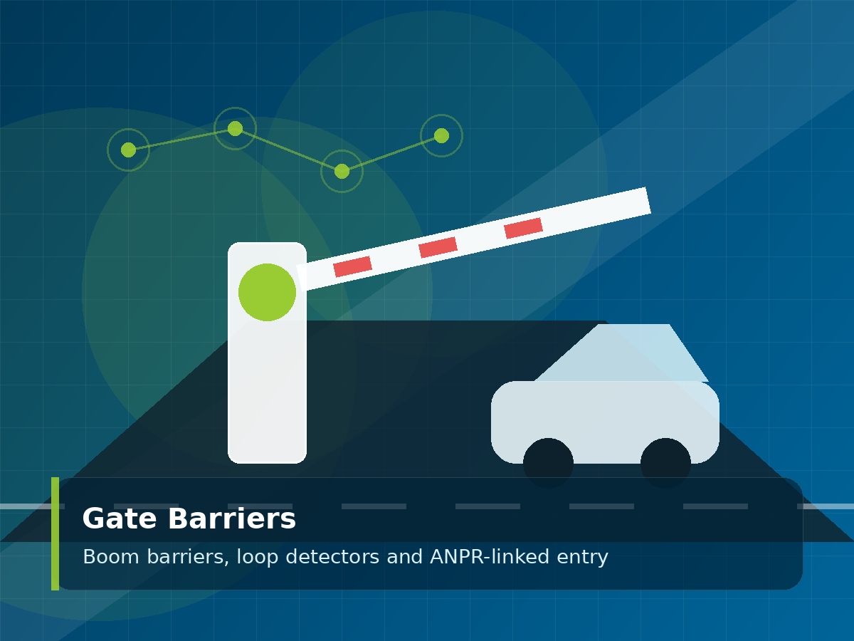 Automatic gate barrier with vehicle access illustration